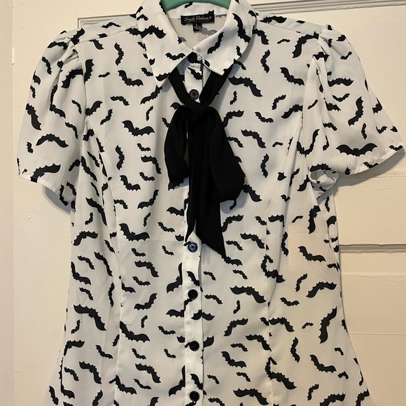 Unique Vintage Tops - Smak Parlour Black & White Bats Print Power Play Blouse